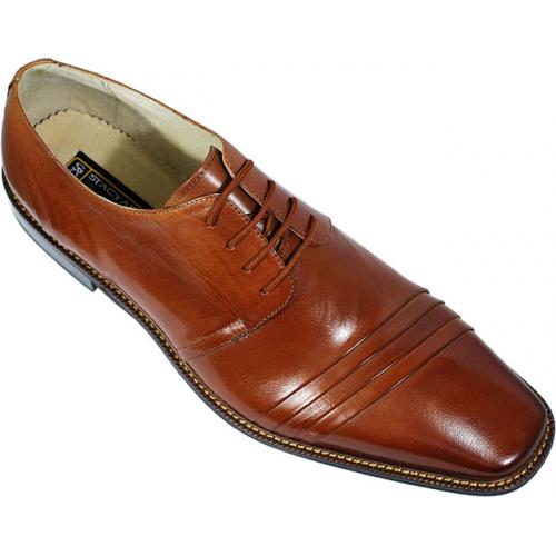 Stacy Adams "Radley" Cognac Genuine Pleated Leather Shoes 24680